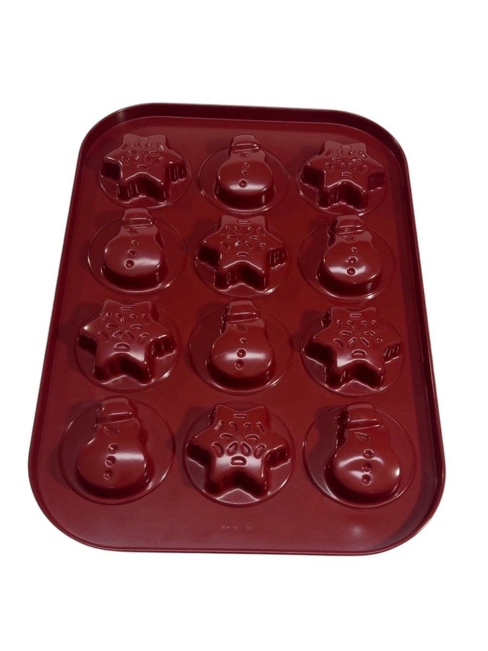 Pampered Chef Red Winter Snowman Snowflake Mini Cake Pan size 12 Portion Mold
